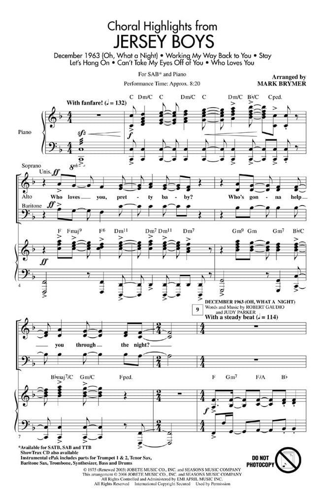 Jersey Boys Choral Highlights
